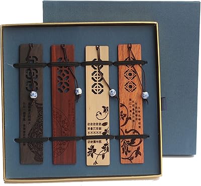 4 pieces of wooden bookmarks for men women for lovers of books, set of Chinese-style scores carved in natural wood done by hand, perfect for birthday gifts, gifts for lovers of books.. DIAYTAR NIGERIA: Where thousands of products meet affordable prices and reliable 5-8 day delivery.