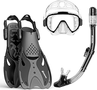 Set of Emcina diving masks with adult apnea diving equipment, panoramic diving mask, trekking palms, dry tuba + travel bags, swimming snorkel.. Experience hassle-free shopping with DIAYTAR NIGERIA's user-friendly platform and prompt delivery service.