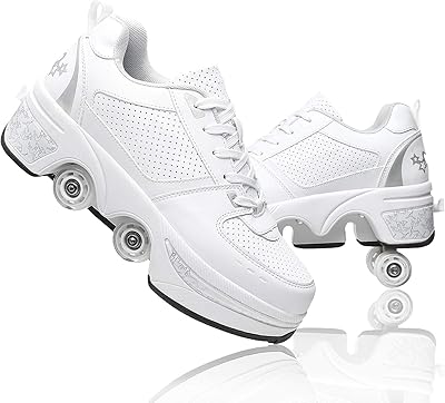 Double roller shoes with double row 4 wheels 2 in 1, ski lining shoes adjustable for men and women (silver, digital_34).. Everything you need is just a click away with DIAYTAR Nigeria — shop now and receive your order in days.