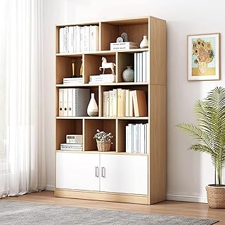 HBLUEFAT library with doors, 4 -level books open at 4 levels, wooden display library on foot with double doors, ideal for bedroom, living room, desk, white wood grain color for large space 32 × 72 × 10.. Shop smart, shop DIAYTAR - Nigeria's most affordable e-commerce platform with nationwide delivery.