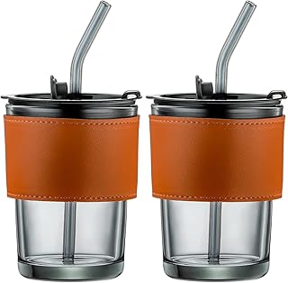 V2com glass water cup with straw and lid Lot of 2.. DIAYTAR NIGERIA: Creating access to affordable products for every Nigerian with our swift delivery service.