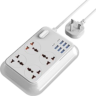 Daneen extension/power cord with 04 sockets, 2 ports of type C and 6 USB ports, multipleis with extension of 2 meters, push button, led indicator with fuse for travel, house and desk (white).. DIAYTAR NIGERIA bridges the gap between desire and affordability with nationwide delivery in under 8 days.