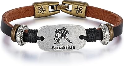 Leather bracelet for girls with Aquarius pendant, dark brown color.. Shop smarter, not harder with DIAYTAR NIGERIA - thousands of products at your fingertips with affordable delivery.