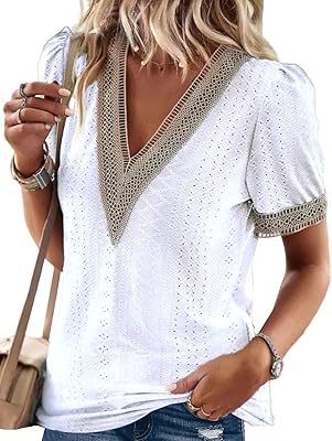 Women's blouse V -neck in lace and short sleeves embroidered with holes.. From tech to toiletries, DIAYTAR Nigeria delivers without delay.