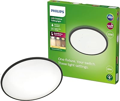 Outdoor ceiling light ultra fine Philips 15W [warm white - black] waterproof IP54, garden lighting, terrace and porch.. Shop smarter, not harder with DIAYTAR NIGERIA - thousands of products at your fingertips with affordable delivery.