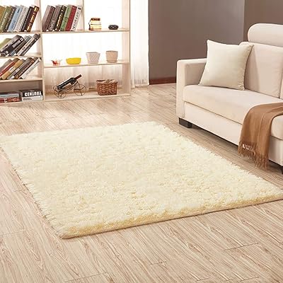 Square carpet with 90 x 120 cm long hairs, versatile, does not lose its hairs, non -slip, suitable as bedroom carpet, interior decoration - Cream color.. From checkout to your doorstep in less than a week — DIAYTAR Nigeria.