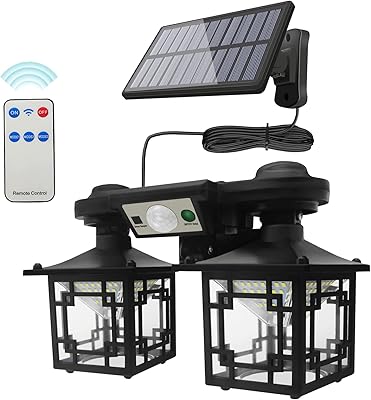 Solor Lights Outdoor lamps, 192led IP65, waterproof with motion detector, with remote control, retro lantern with 2 heads, 2400 mAh, 360 degree angle for porch, patio, garage, allée.. Buy better with DIAYTAR Nigeria — the ultimate e-commerce platform in Nigeria.