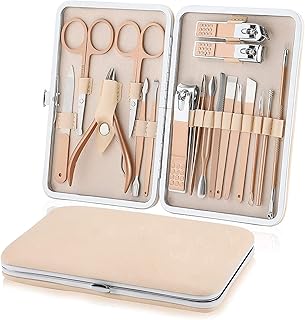 Set of manicure, nail clippers and set of pedicure, professional stainless steel set, nail care tools 18 in 1 with luxury leather travel bag for men and women.. Shop with confidence at DIAYTAR NIGERIA, enjoying competitive prices and delivery within 8 days.