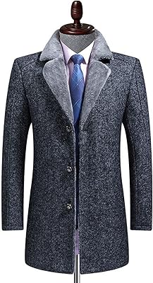 XZIT Long winter coat for men's fur collar long coat in wool fitted fitted fitted fitted coat in classic wool for men (color: gray, size: L).. DIAYTAR NIGERIA: Bringing quality products to every Nigerian home at prices everyone can afford.