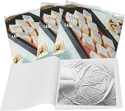 King Boom edible silver leaf, 3.9 x 3.9 inches, 25 sheets per package, edible silver sheet for cakes, food decoration, gilding and nail arts.. DIAYTAR NIGERIA: Nigeria's answer to affordable online shopping with reliable 5-8 day delivery guarantee.