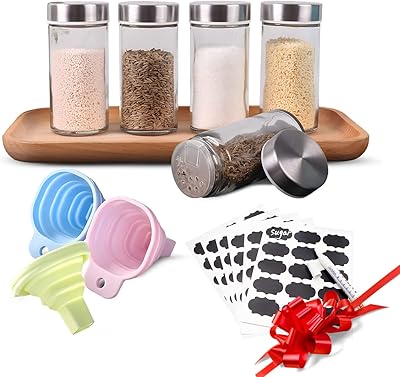 Set of 5 glass spice jars with lids and labels.. DIAYTAR NIGERIA: Making quality accessible to all Nigerians with affordable prices and quick delivery.