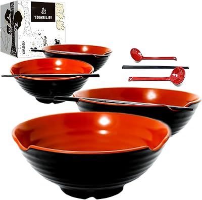 Set of 4 XL bowls, set of ramen bowls, 12 pieces, Japanese Asian soup bowl with spoons and chopsticks. High quality melamine, large 1.5 oz for noodles, pho, udon, taiai, Chinese dishes, 9.. Shop smarter with DIAYTAR NIGERIA's vast product range and budget-friendly delivery within the week.