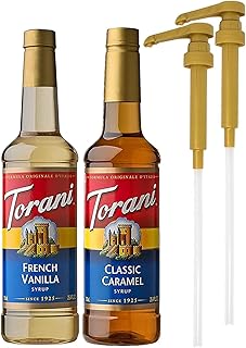 Torani syrup - Classic flavor of French vanilla syrup and caramel coffee, 750 ml bottle (2 2) + 2 syrup pumps.. Shop from Nigeria's largest product selection at DIAYTAR, with budget-friendly prices and swift delivery.