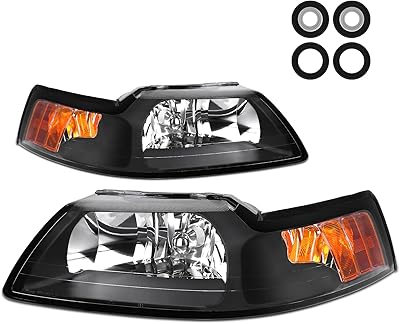 Polly Wheels replacement headlights for Ford Mustang 1999 2000 2001 2002 2003 2004 - Black cover and transparent reflective lens.. Experience the joy of discovery with DIAYTAR NIGERIA's vast catalog and nationwide affordable delivery.
