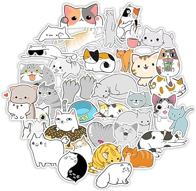 50pcs Sticker for laptop, Waterproof vinyl stickers with cute animated chat design for laptop, luggage, skateboarding, car, bike, mobile case, cup.. DIAYTAR NIGERIA: Where affordability and variety meet with convenient delivery within 8 days.