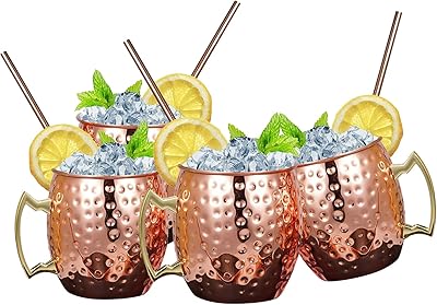 Copper cups Moscow Mule - Set of 4 Massive copper cups 100 % handmade, Copper cups of 530 ml with 4 copper cocktail straws.. DIAYTAR Nigeria: Your one-stop online shop with unbeatable prices and nationwide delivery in under 8 days.