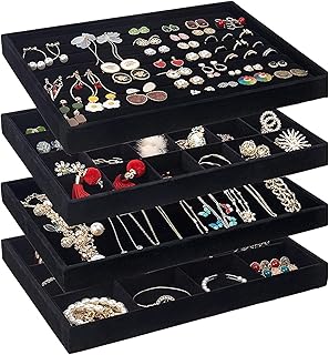 Badum organizer of stackable velvet jewelry trays, jewelry display and storage sets for drawers, earrings, necklaces, bracelets, rings organizer (batch of 4 blacks).. DIAYTAR NIGERIA: Putting quality products within reach of every Nigerian through our affordable marketplace.