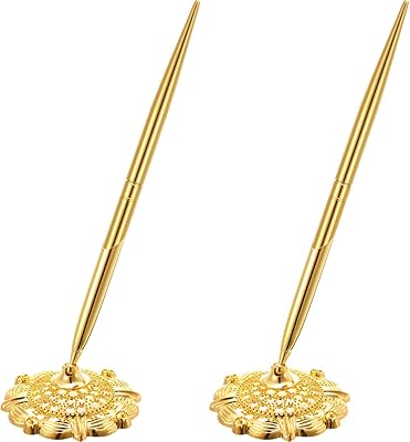 Set of signature pens, set of 2 hollow round-round holders, Valentine's Day gift for guests of the fiançail and wedding festival (golden style).. DIAYTAR NIGERIA: Connecting Nigerians with their needs through our affordable and diverse marketplace.