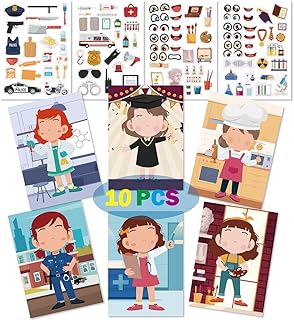 10 pieces of stickers changing face on the theme of the career to create a feminine face, children's toy, children's party gifts, birthday party supplies (work theme 1).. Shop without limits at DIAYTAR NIGERIA and receive your purchases at budget prices within the week.