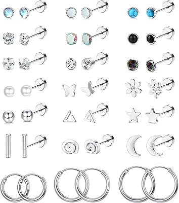 21 pairs of small earrings for female silver/gold plated 20g, flat back earrings, Creole earrings for ear cartilage.. DIAYTAR Nigeria: Your one-stop online shop with unbeatable prices and nationwide delivery in under 8 days.