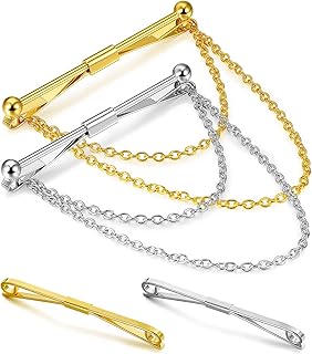 Set of classic 4 -piece tie pins for men with chain and channel pins.. DIAYTAR NIGERIA brings the market to your fingertips with affordable prices and swift delivery services.