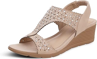 Compensated sandals in Shipever rhinestones for women with elastic ankle flange and thick T-shaped sole, 2636-beige, 40.. Enjoy low prices, wide selections, and reliable delivery with DIAYTAR Nigeria.