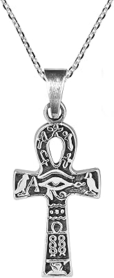 Eryvida pendant necklace in Sterling 925 silver with Egyptian motif eye of Horus and Ankh, Metal, Metal.. Shop from anywhere in Nigeria and receive your DIAYTAR purchases at affordable prices within a week.
