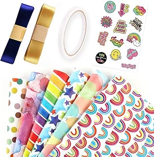 The set of gift packaging paper includes 6 pieces of gift packaging paper with tape adhesive and ribbon for birthday, wedding, graduation, mothers' party, EID for boys girls, children, men and women (50 cm x 70 cm) (a).. DIAYTAR NIGERIA: Where value shopping meets reliable 5-8 day delivery across the nation.