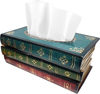 Support of ancient wooden handkerchiefs with high quality vintage book design, multicolored with hinge top, easy to fill for the decoration of the house, the office and the car (green).. Discover the convenience of DIAYTAR NIGERIA's vast e-commerce platform with delivery in just 5-8 days.