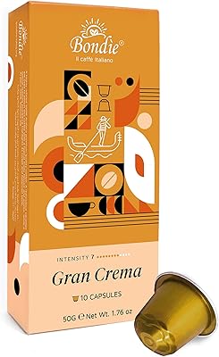Bondi espresso coffee capsules compatible with nespresso machines, gran crema, Italian mixture, intensity 7, 10 capsules, 50 grams.. Affordable online shopping is just a click away with DIAYTAR Nigeria.
