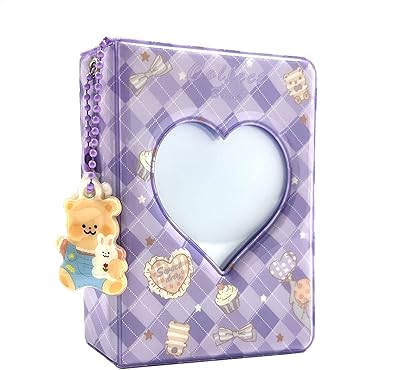 Mini photo album 3 ", Heart Hollow Photo album, KPOP photo rack with pendant 40 pockets (purple tiles).. Shop the future with DIAYTAR NIGERIA - thousands of products, unbeatable prices, delivery within a week.