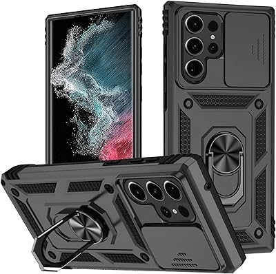 Tercelli military quality antichoc rear shell with camera cover and crutch ring for Samsung Galaxy S22 Ultra (black).. DIAYTAR NIGERIA makes every shopping desire a reality with affordable prices and delivery in 5-8 days.