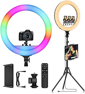 RVB LED light ring with support: Large 18 -inch musical synchronization light ring for tiktok youtube video lighting selfie.. Shop smart with DIAYTAR NIGERIA, offering a vast product range delivered to your doorstep within a week.