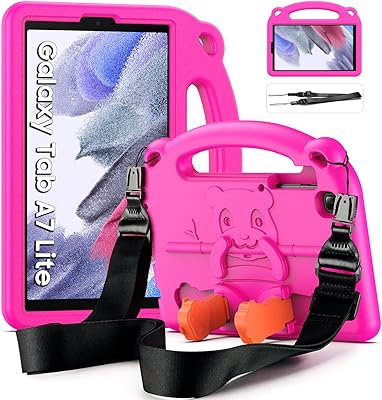 Dozona Protective case for children for Samsung Galaxy Tab A7 Lite 8.7 inch 2021 (SM-T220 / SM-T225), light and shock resistant support cover with strap, protective cover with crutch and handle for tab a7 lite, pink pink.. DIAYTAR NIGERIA: Where smart shoppers find everything they need at prices they can afford.