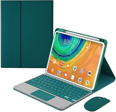 Keyboard case for Huawei Matepad 10.4 with touchpad, removable backlit keyboard, Smart Cover in foldable leather with Stylo door, dark green.. DIAYTAR NIGERIA: Where shopping meets satisfaction with affordable prices and prompt delivery services.