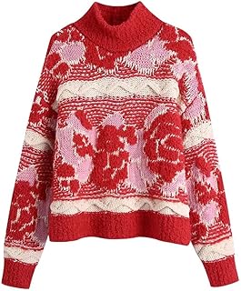 Women's sweater cowardly jacquard jacquard jacquard vintage sweater high sleeves long sleeves chic chic sweater sweater (size: l).. DIAYTAR Nigeria: Shopping that fits your budget and your schedule.