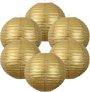 Vocluver Lot of 6 round lanterns in equal ribbed paper from 6 to 14 inches in 25 different colors for all kinds of festive decorations (gold, 12 inches).. DIAYTAR NIGERIA: Simplifying access to thousands of products with affordable nationwide shipping.