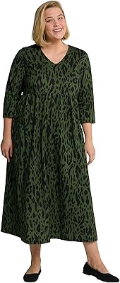 Women's jersey dress, animal motif, V -neck, 3/4 sleeves.. DIAYTAR NIGERIA: Your trusted e-commerce partner with extensive product choices and affordable delivery.