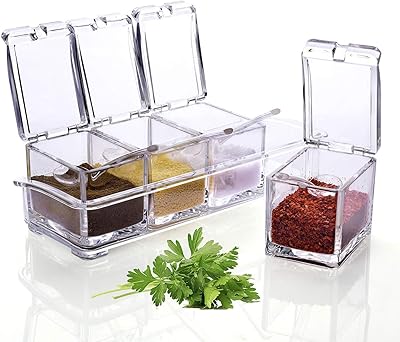 Removable spice jar in Yo-Home acrylic, 4 rooms, with 4 spoons and lid for the house and the kitchen.. DIAYTAR NIGERIA: Where every shopping need is fulfilled with affordable prices and nationwide shipping.