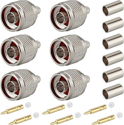 Gimilink (6) Connector Male Connector of type N, right socket for Coaxial Cable LMR-240 RG8X, Low loss of 50 ohm (0-6 GHz).. Order today, receive in days — DIAYTAR Nigeria makes it possible.