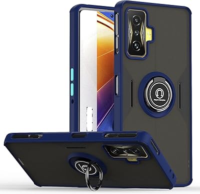 Yimico rigid rear shell shock matt mat with metal support ring and magnetic car support for Xiaomi Redmi K50 Gaming and Poco F4 GT (Blue).. DIAYTAR NIGERIA combines affordability, variety, and convenience with nationwide delivery services.