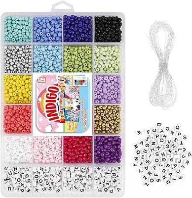 Kit of 3300 indigo pearls, beads of letters and pony pearls for the manufacture of jewelry, DIY supplies of bracelets with colored glass pearls, rope and pearls of the alphabet (4 mm).. From Lagos to Kano, DIAYTAR Nigeria delivers across Nigeria in days.