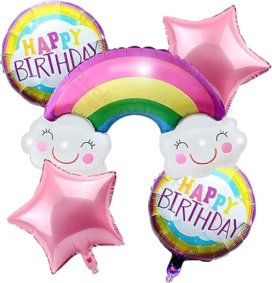 Propcycle (pack of 5) rainbow ball with smiling clouds, 2 cheerful birthday round balloons, 2 pink stars balls for the celebration of baby's birthday.. Fast, affordable, and reliable — that’s the DIAYTAR Nigeria experience.