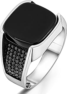 Sterling 925 silver men's ring a color set with a small zircony stone.. DIAYTAR NIGERIA: Connecting Nigerians with their needs through our affordable and diverse marketplace.