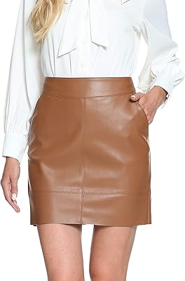 Faux leather skirt for women, high waist, elastic zipper, trapezius mini-skirt, large S-XXL size.. Buy better with DIAYTAR Nigeria — the ultimate e-commerce platform in Nigeria.