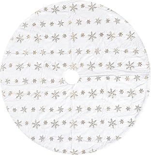 48 -inch white Christmas tree skirt with golden sequined snowflake pattern, children's luxury fur coverage for children, games and parties inside.. Affordable shopping made easy on DIAYTAR Nigeria, with fast delivery from 5 to 8 days.