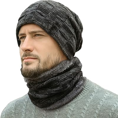 Set of men's winter hat, set of hats and hot knitted scarf with thick fleece lining, bowl and winter scarf for women, one size.. Explore fashion, tech, home goods, and more on DIAYTAR Nigeria — always affordable, always fast.