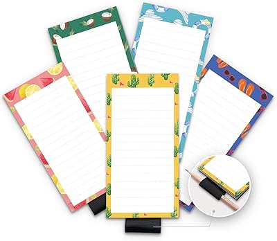 Package of 5 magnetic notepads for fridge with a shore holder, fully magnetic back notepad, task list, grocery store, summer theme, 6 "x 3", 50 sheets, magnetic notepad for fridge, locker, workbook, etc... Unlock a world of affordable products with DIAYTAR NIGERIA's expansive e-commerce platform.