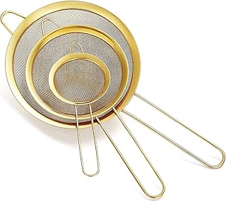 Set of 3 golden mesh colanders, golden flour coland for cooking, stainless steel colander, golden matcha tea coland, broth separator, pasta colander.. Shop from Nigeria's largest product selection at DIAYTAR, with budget-friendly prices and swift delivery.