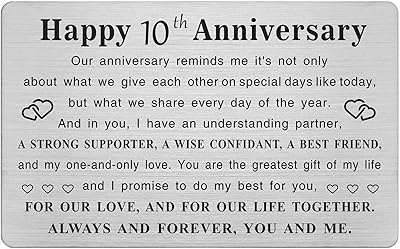10th anniversary card engraved in TGCNQ metal, 10th anniversary gift card for husband and wife for him and her, decorations of the 10th wedding anniversary.. Get unbeatable value on every order with DIAYTAR Nigeria.